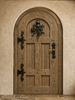 Входная арочная дверь для винного погреба коричневая в экстерьере